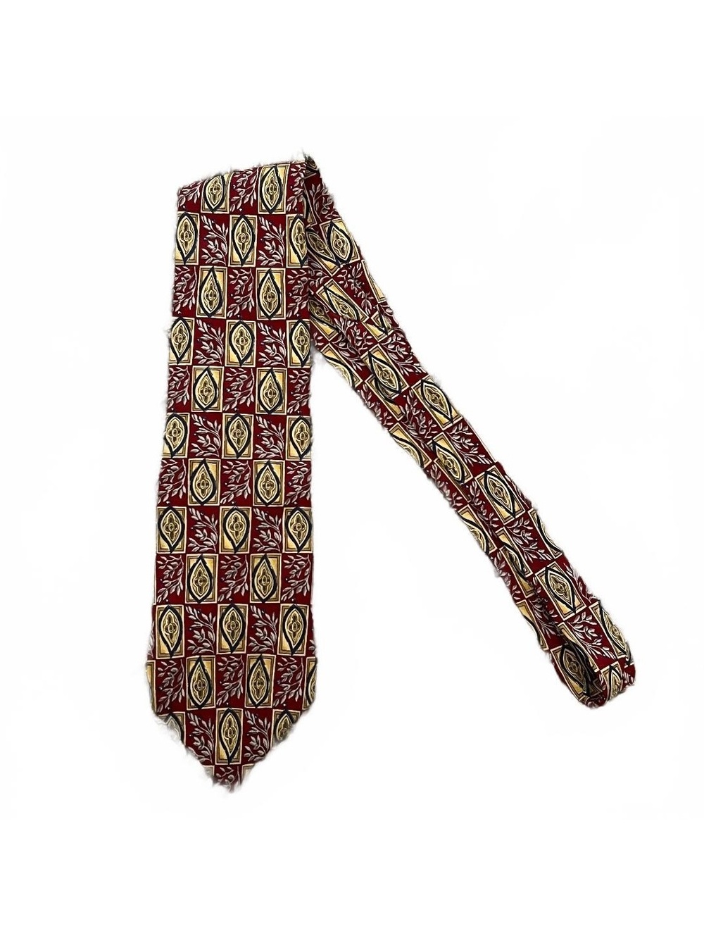 Vintage 90’s Bill Blass All Silk Red Botanical Plant Diamond Print Neck Tie